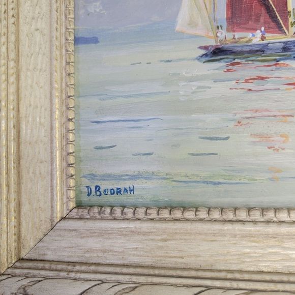 Original Seascape Oil Painting by D.Bodrah Sailing the Waters Vtg Art Wood Frame - Picture 5 of 13